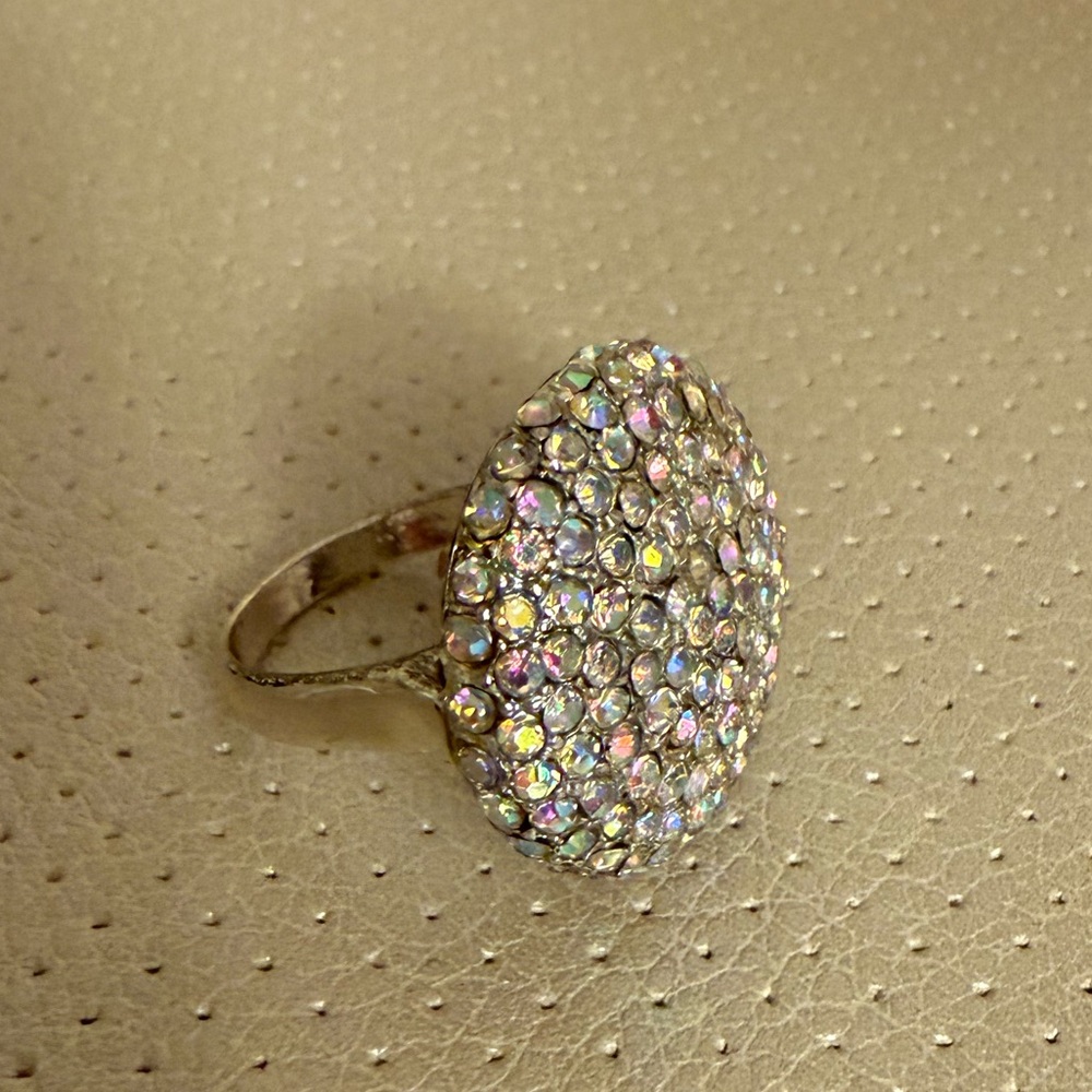 Elegant Silver and Iridescent Crystal Ring